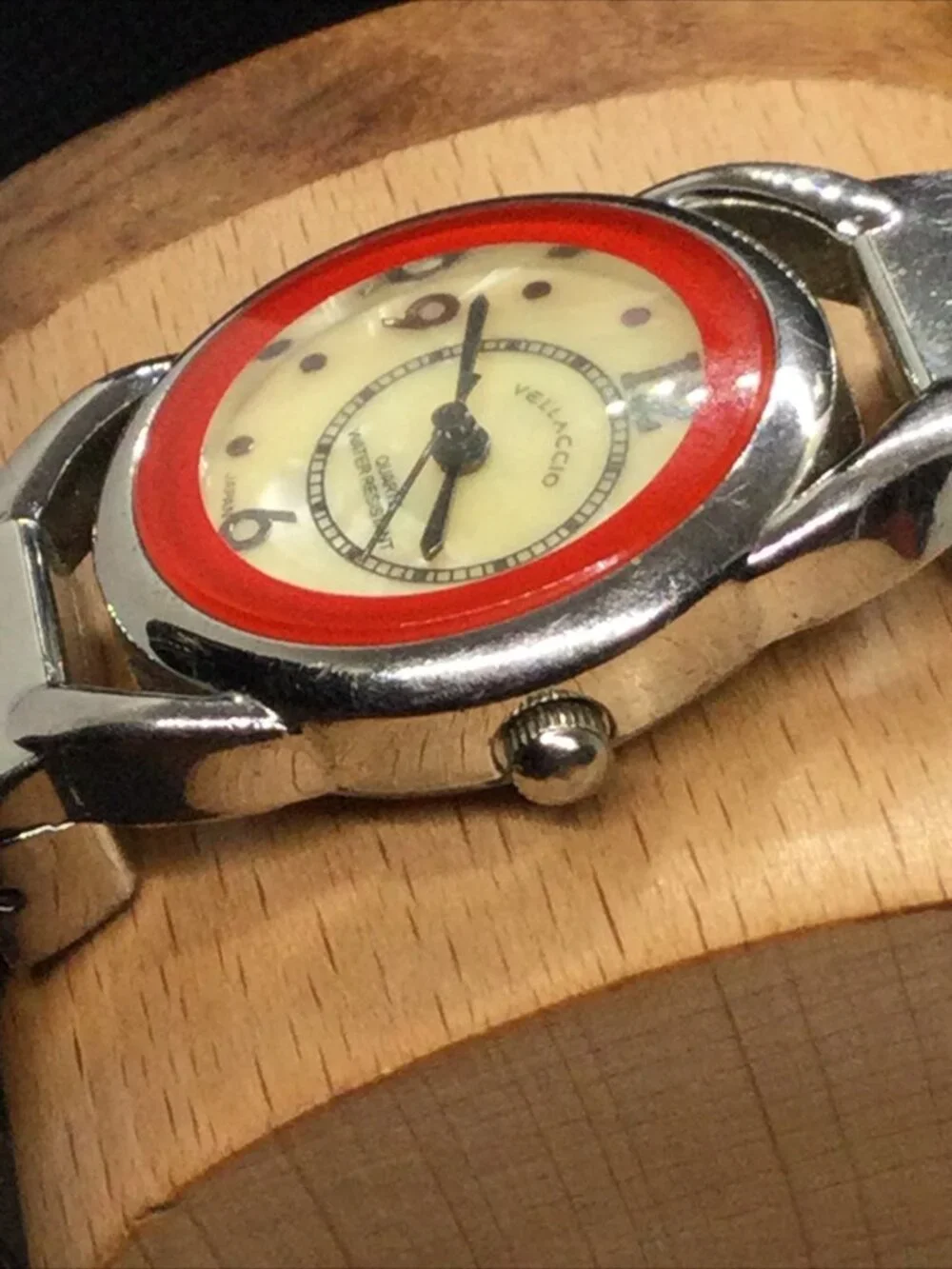 Vellaccio Ladies Quartz Watch 6” Open Cuff Metal Band Mop Dial 27mm Case
